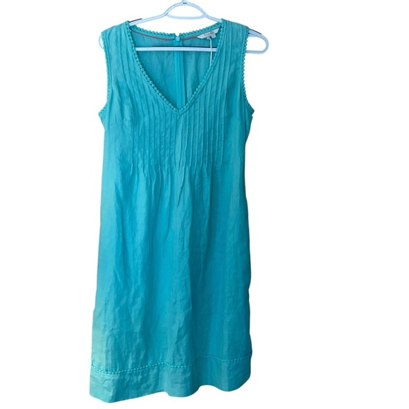Boden Linen Sleeveless Summer Dress Aqua Blue Size 4L - Picture 2 of 10
